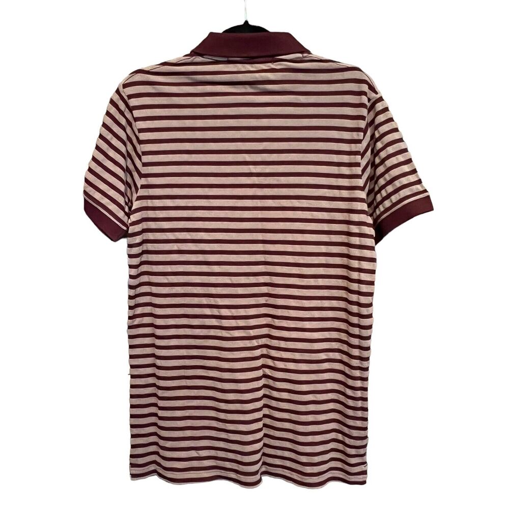 NEW Roots Pique Polo Shirt Slim Fit Burgundy Taupe Striped Beaver Logo Medium - Picture 2 of 12